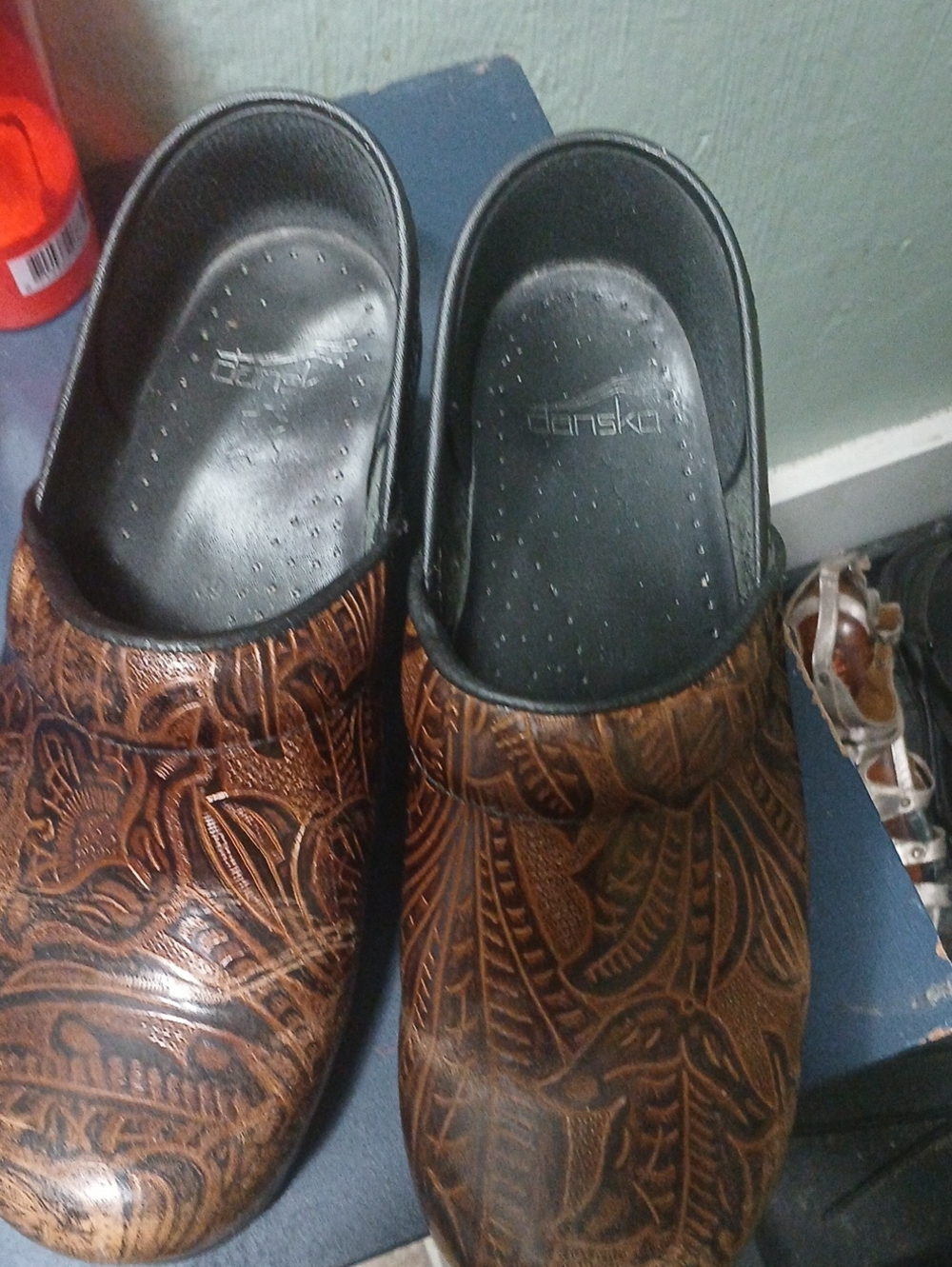 Dansko Brown Embossed Leather Slip-On Clogs